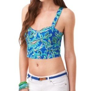 Blue Paisley Pattern Corset Crop Top